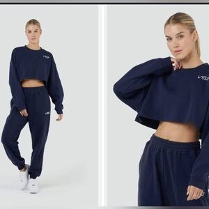 NWT TLF Chill Crop Sweatshirt & Sweatpants Deep Navy Set size-Small